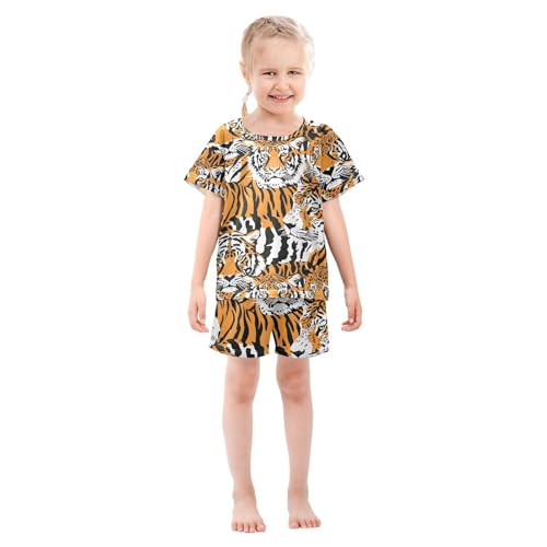 ALAZA Funny Tiger Cartoon Pajamas Short Sleeve 2 Piece Sleepwear Top and Bottom Pajama Set Unisex3