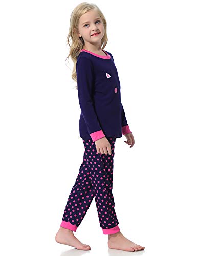 Hawiton Children's Cotton Pajamas Set Boy Girl Cute Cartoon Sleepwear Unisex Kids PJS Sets Loungewear with Pocket Dark Blue - Thumbnail 4