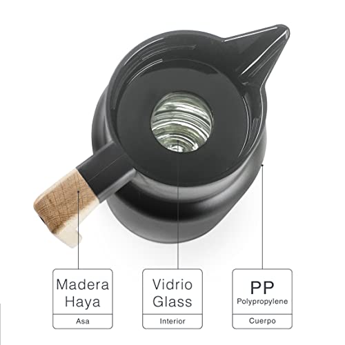 Miniatura 4 de Lacor - 62598 - Jarra Termo Wood Black, Termo Para Líquidos, Mantiene El Frío Y Calor, Polipropileno, Doble Pared Con Capa De Vidrio En El Interior, Tapa Aislante, Capacidad: 1 L, Negro
