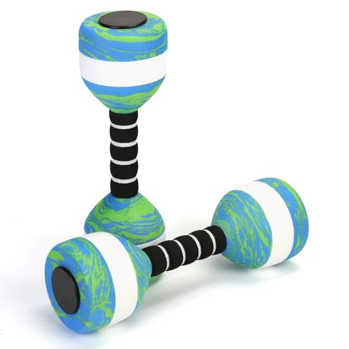 2PCS EVA Foam Water Weights, Aquatic Exercise Dumbbells, Aquatic Dumbbells for Pool Exercise, for Adults Youth Women Water Workouts Tools (Blue-Green)