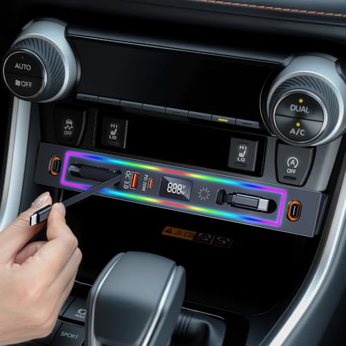 DICMKY for Toyota RAV4 Car Charger USB Hub with RGB Light 4-Port Retractable Docking Station for Toyota RAV4 Accessories 2025 2024 2023 2022 2021 2020 Center Console Phone Fast Charger/Adaptor Hub