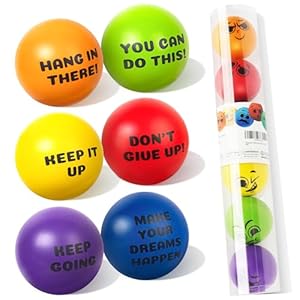 6 Pcs Motivational Stress Balls for Kids 3+ and Adults, Inspirational Stress Relief Balls Hand Exercise Therapy Ball Set, Double Sided Colorful Foam Stress Ball with Positive Quotes and Smiles