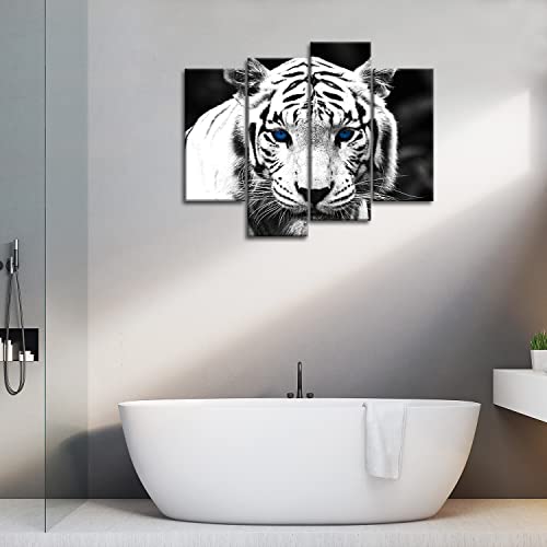 Black & White 4 Panel Wall Art Painting Blue Eyed Tiger Prints On Canvas The Picture Animal Pictures Oil For Home Modern Decoration Print Decor For Kitchen #TOP4