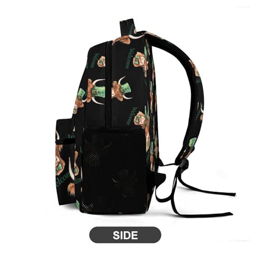 Welcome St Patricks Day Higndland Cow Travel Backpack Casual Daypack Shoulder Bag with Adjustable Shoulder Straps4
