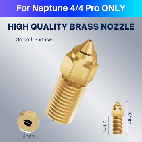 ELEGOO 10pcs Multi Size Nozzles for Neptune 4 and Neptune 4 Pro 3D Printer, Brass Hotend Nozzles 0.2/0.4/0.6/0.8mm with Cleaning Kits