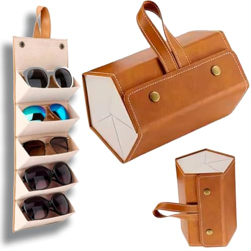 Porta Oculos. Estojo dobrável com 5 compartimentos, ideal para viagens, praticidade e estilo.Acompanha 1 Limpa Lentes (Marrom)