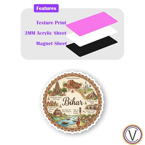 Image of Textured Finish Acrylic Fridge Magnet - UV Texture Printed, Stylish Multicolor Magnet for Fridge, Wardrobe & Metal Surfaces, Pack of 1 (Bihar)