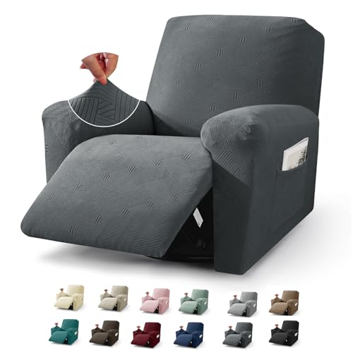 JIVINER Recliner Chair Covers 3 Pieces Lazy Boy Covers for Recliner with Pockets, Washable Reclining Slip Cover Stay in Place Stretch Sofa Furniture Protector for Kids, Pets (Recliner, Dark Gray)