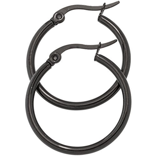 Jobo Damen-Creolen aus Edelstahl schwarz beschichtet Durchmesser 24 mm