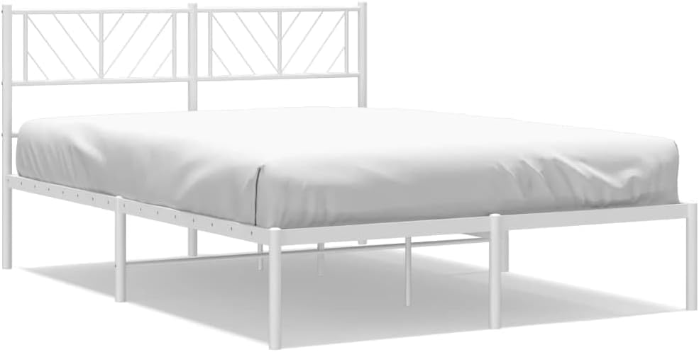 vidaXL Robust White Metal Bed Frame with mattress