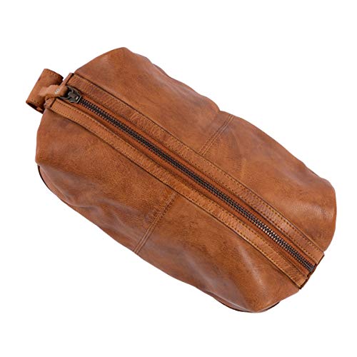 KomalC Premium Unisex Vintage Vanity Dopp Kit - Travel Toiletry Bag Shaving for Men and Women (Light Tan)2