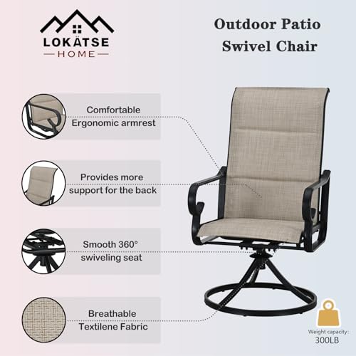 Image of LOKATSE HOME 5 PCS Outdoor Patio Dining Set with Textilene Swivel Chairs and Round Metal Table for Backyard Deck Lawn Garden