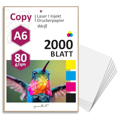 younikat 2000 Blatt blanko Papier 80 g/m I DIN A6 148 x 105 mm weiß beidseitig I Kopierpapier Rezeptpapier I zum Bedrucken Notizen Basteln I dv1418