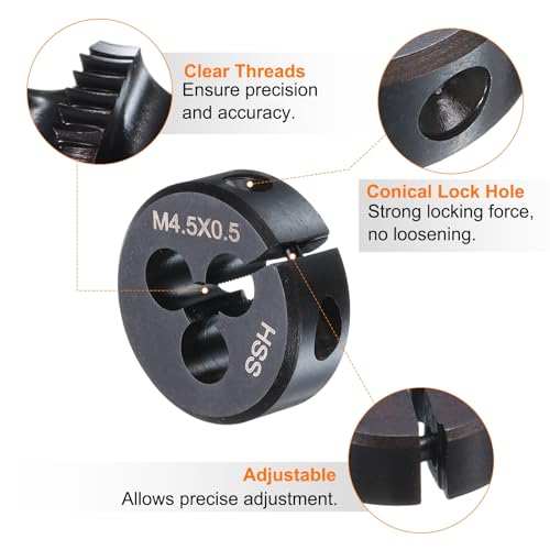 QUARKZMAN Verstellbare Schneideisen M4,5x0,5x25,4mm, Rechtshänder Gewindeschneideisen, Schwarz