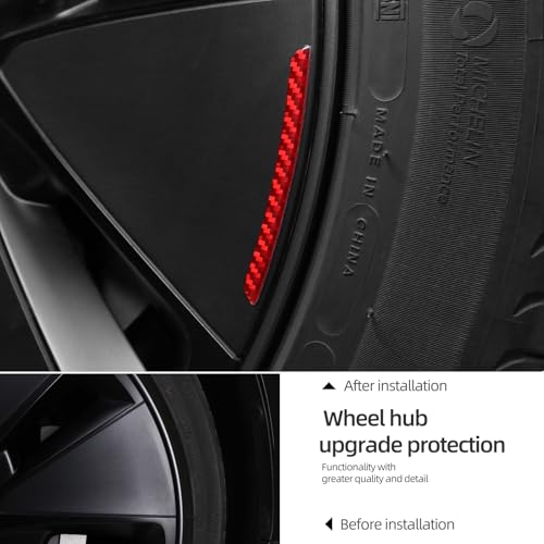 Image of BETTERHUMZ Car Wheel Rim Decal Stripe Compatible with Tesla Model 3 Highland Model Y Juniper Model S X Carbon Fiber Performance Emblem Reflective Sticker Exterior Accessories (Red)