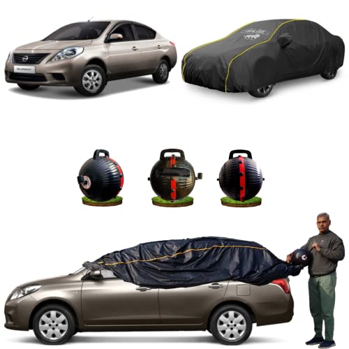 Image of CARBLAZER Portable & Semi-Automatic Full Body Car Covers: Heavy Duty Device| Anti-Theft| Dust & Scratch Proof | Water & Wind Resistant|Custom Fit| Dual-Side Cover, Compatible for Nissan Sunny
