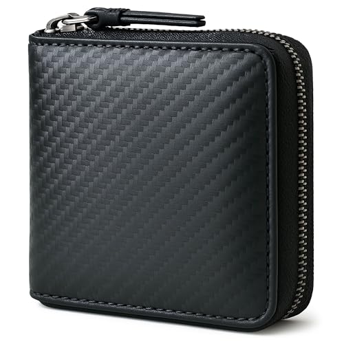 Alldaily RFID Blocking Wallets for Men with Zipper Bifold RFID Card Holder (Black)