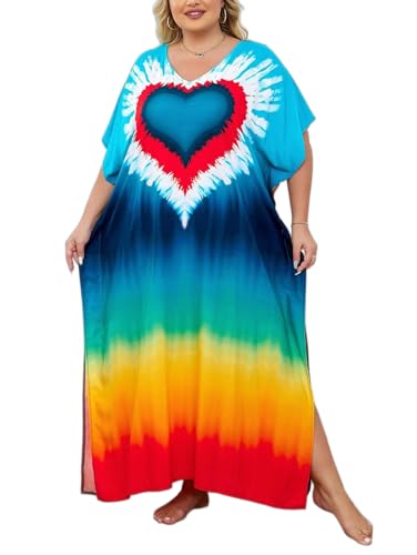 ELSCIRW Plus Size Kaftan Dress for Women Caftan Bathing Swim Cover Up Boho Beach Dress Lightweight Loungewear
