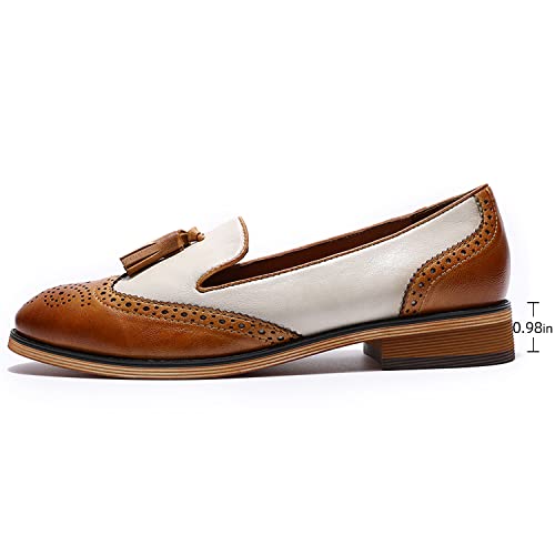 Image of Mona flying Women's Leather Tassel Loafers Slip on Brogue Flat Office Shoes