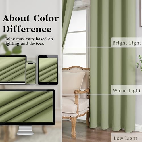 Image of Simplebrand Sage Green Extra Long 10ft Curtains for Patio 120 Inches Long 2 Panels Set, Room Darkening Light Blocking Solid Thermal Insulated Energy Saving Grommet Noise Reducing Curtains, 50 Wx120 L