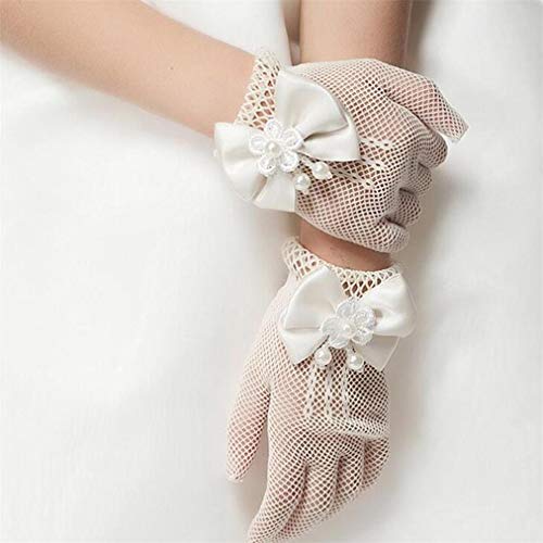 Sevenfly Flower Girls Bow Tie Lace Gloves for Wedding Ball Girl Dress Cosplay Party Gloves(White)2