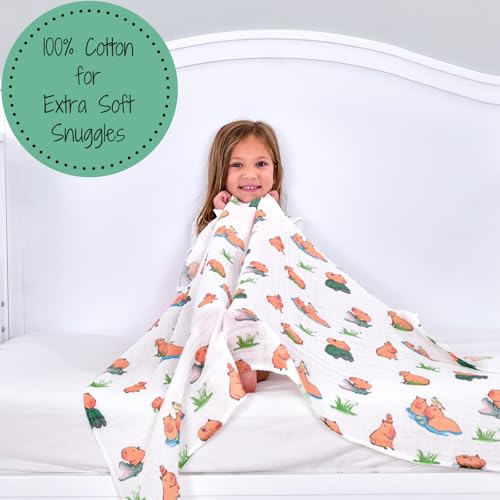 Image of LollyBanks Swaddle Blanket, 100% Cotton Muslin Swaddle Blankets, Neutral Swaddle Blanket 47 x 47 Inches, Baby Blanket for Boys and Girls, Baby Essentials, Registry (Capybara Print)