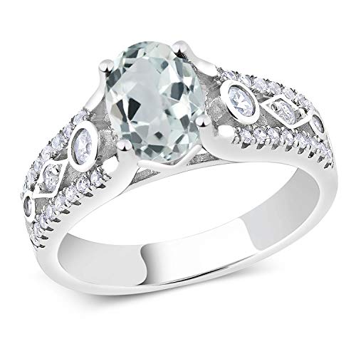 Gem Stone King 925 Sterling Silver Sky Blue Aquamarine Women's Engagement Ring (1.66 Center Stone: 8X6MM Oval) (Size 8)