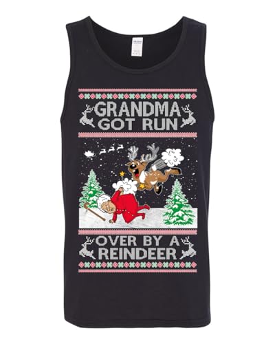 Grandma Got Run Over by a Reindeer Funny Animated Design Rein Deer Kids TV Song Movie Ugly Christmas Mens Tank Top2