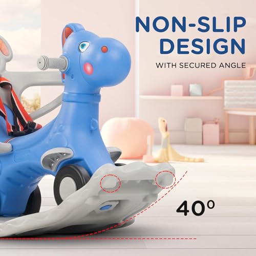 Image of Baybee 3 in 1 Baby Rocking Horse Ride on Toy Car for Kids | Baby Rocking Chair with Parental Handle, Balance Board & Safety Belt | Horse Rider for Kid | Push Ride on Car for Kid 1-3 Years (Dark Blue)