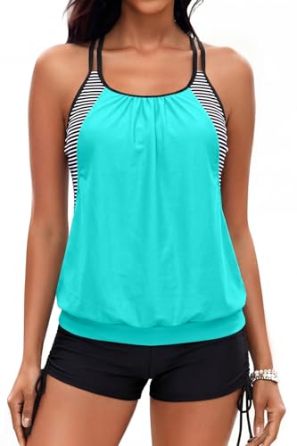 Image of Holipick Tankini Swimsuits Two Piece Tummy Control Bathing Suits Blouson Swim Tank Top with Boy Shorts