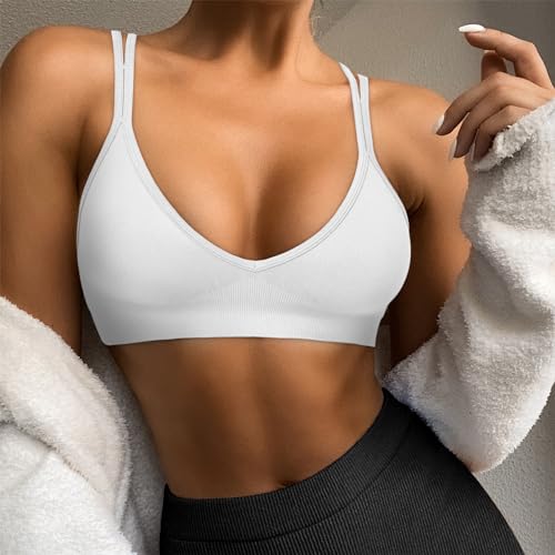 Sports Bra for Women V-Neck Strappy Criss Cross Yoga Bra Padded Medium Support Workout Gym Athletic Fitness Bras 3 Pack4