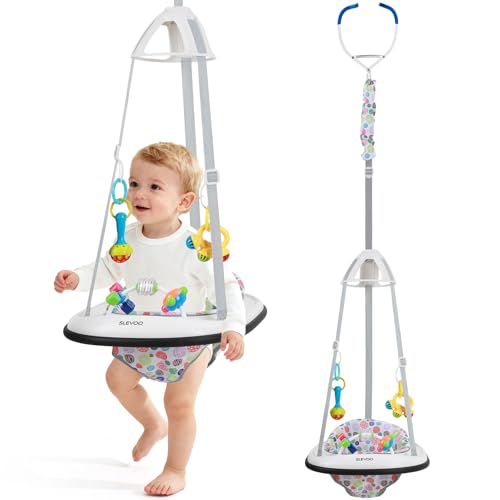 Slevoo Baby Jumper Baby Door Jumper with Bumper Play Tray and Two Jingle Rattles Joyful Bubbles