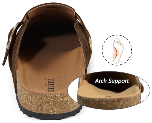Image of Genuine Suede Clogs Womens Mens Cork Footbed Sandals Potato Shoes | Unisex Suede Leather Mules ,Arch Support,Adjustable Metal Buckle,Cork and Rubber,Wonderful Quality