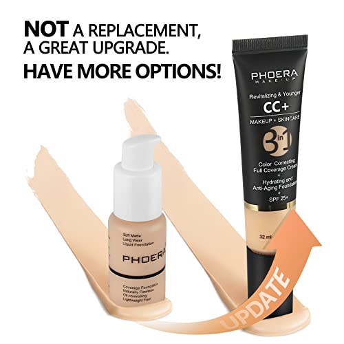 Phoera Anti Aging Cc Cream 2022 Latest Upgrade Facial Cc Creams With Spf 25+,Full Coverage Foundation Makeup & Color Corrector,Poreless-Finish Primer And Moisturizing Cream (Upgrade#140 Buff Beige) #TOP5