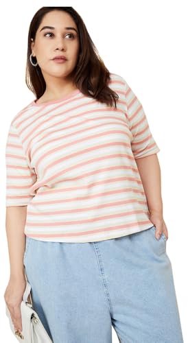 Image of Max Women Striped Ribbed T-Shirt Regular Fit