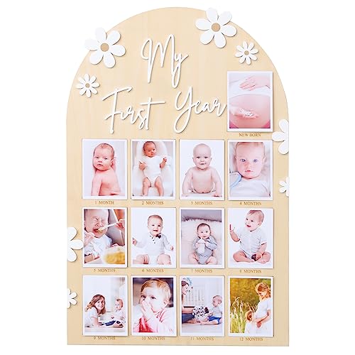 Image of WAWUO 1st First Year Photo Board, 12 Month Picture Milestones Board, My First Year Board, Daisy Birthday Decorations