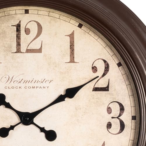 Image of Large Wall Clock - 30 Inch | Vintage Round Polyfiber Designer Clock with Brown Frame Big Clocks for Living Room, Bedroom & Home Decor (polyfibclk-numbaricbigwest-BRN)