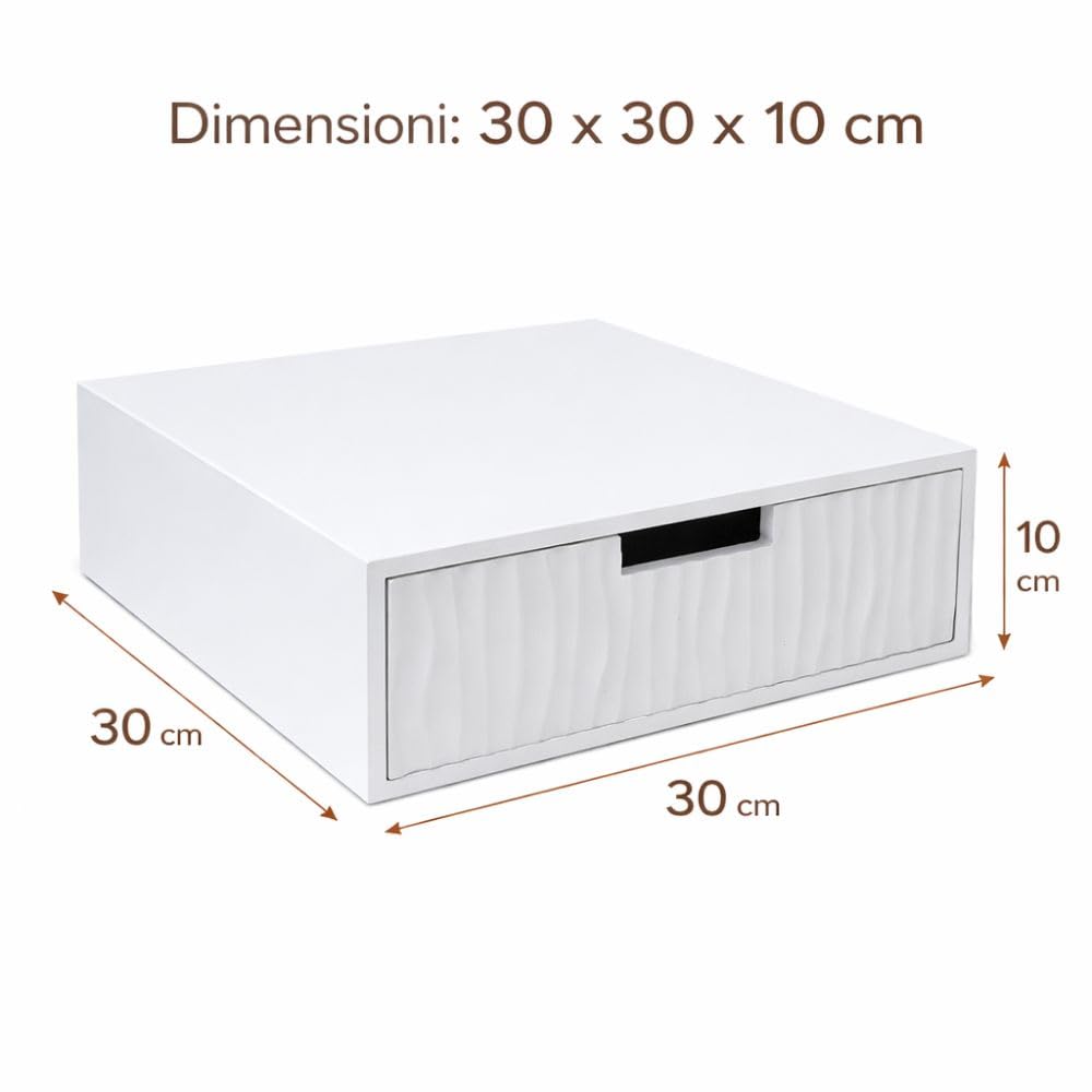 Porta Capsule e Cialde Caffè completamente in Legno Bambù Bianco 30x30x10 cm – Supporto Macchina Caffè Salvaspazio con 3 Scomparti