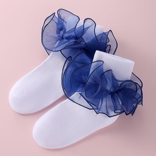 Image of Dicry Socks for Women, Big Ruffle Socks with Turn Cuff and Double Lace