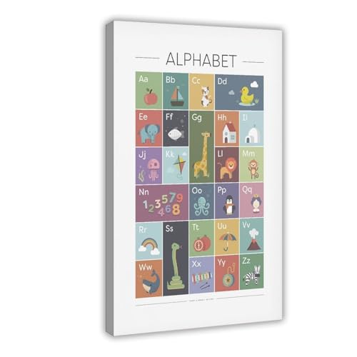 BMtyDG Alphabet Children's Education Canvas Poster Wall Art Prints Room Aesthetic Murals Bedroom And Living Decorations Frame 20x30inch