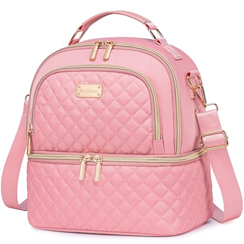REXMONA Lunch Bag for Women,Double Decker Lunch Box for Womens, Insulated Lunchbag Leakproof Lunch Tote Lunch Cooler Bag for Women Men,Lunchbox with Adjustable Strap for Work Picnic Beach