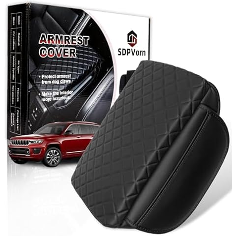 SDPVorn Console Cover for 2024 Jeep Grand Cherokee L Accessories 2021 2022 2023 Armrest Cover Leather Arm Rest Cover Black Middle Console Cover with Pockets (for 2021-2024) Cover