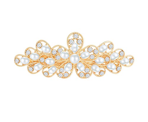 TEEMI Crystal Flower Hair Barrette for thick hair Wedding Pearl Hair clips Pins for women (#87)