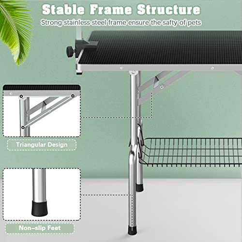Dog Grooming Table, Adjustable Large Pet Drying Desktop, Foldable Bathing Desk with Arms, Noose, Mesh Tray, Maximum Capacity Up to 330Lb, 46in, Dark Black by Lyromix - Image 4