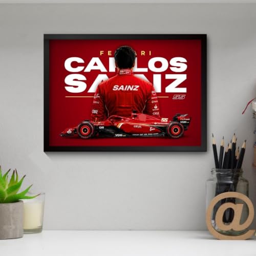 Image of Funk You Store Carlos Sainz Poster | Ferari F1 Poster | Framed F1 Driver A4 Sized (31 x 23 cm) | Carlos Sainz Posters | Car Frame for Wall, Formula 1 Frames | Formula 1 Framed (F 247)
