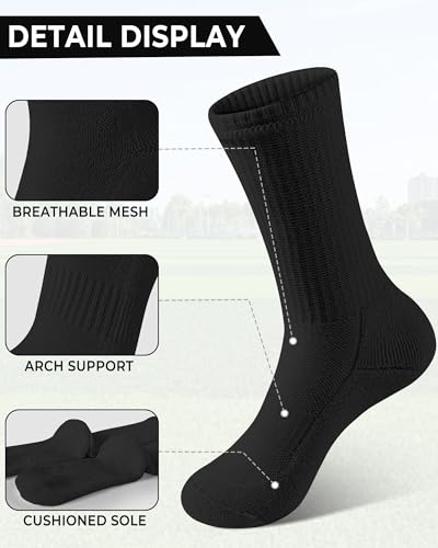 Image of BOOPH 6 Pairs Kids Crew Socks Boys Girls Athletic Cushioned Running Socks | Hiking Socks for 4-14Y