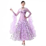 Tytyozay Vestido De Competición De Salón De Manga Larga para Mujer, Cuello Redondo, Ropa De Baile Profesional De Vals Y Ballet, Ropa De Baile De Tango Moderno De Gran Tamaño,Púrpura,XXL