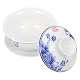 VINTORKY Klassische Weiße Keramik Teetasse mit Deckel Große Traditionelle Teeschale für Gongfu Tee Stilvolles Teegeschirr für Zuhause und Büro Zufälliger Stil