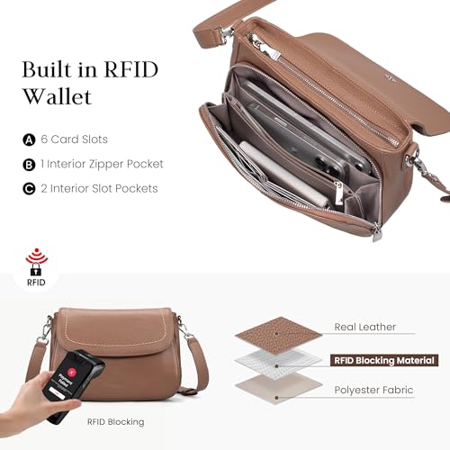 Image of befen Genuine Leather Crossbody Bags for Women with Built in RFID Wallet Medium Womens Saddle Bag Cross Body Purse
