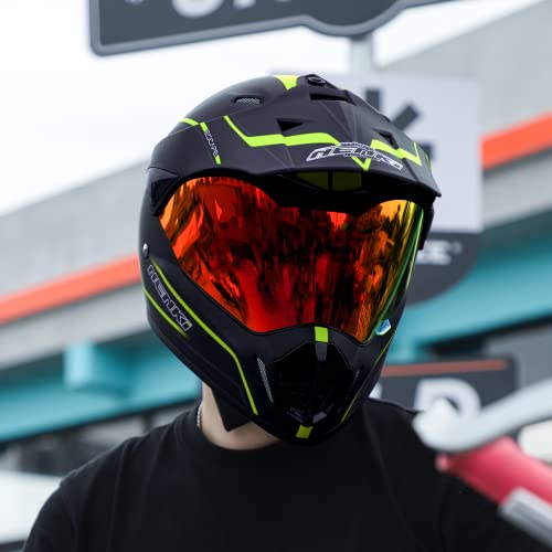 Nenki Full Face Atv Helmets Adult Dual Sport Helmet For Men Women Off Road Dirt Bike Enduro Motocross Helmet Dot Approved Motorcycle Helmets Tinted Red & Clear Shields (M,Fluo Yellow) #TOP5